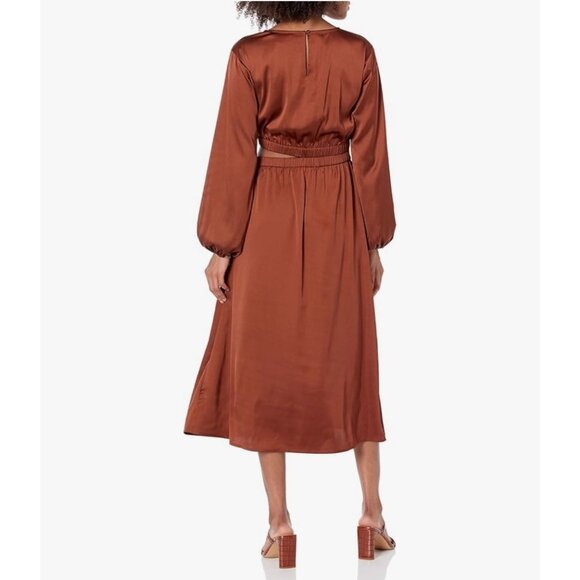 The drop Womens Cutout Midi Dress Long Sleeve Rust Satin - Picture 4 of 4